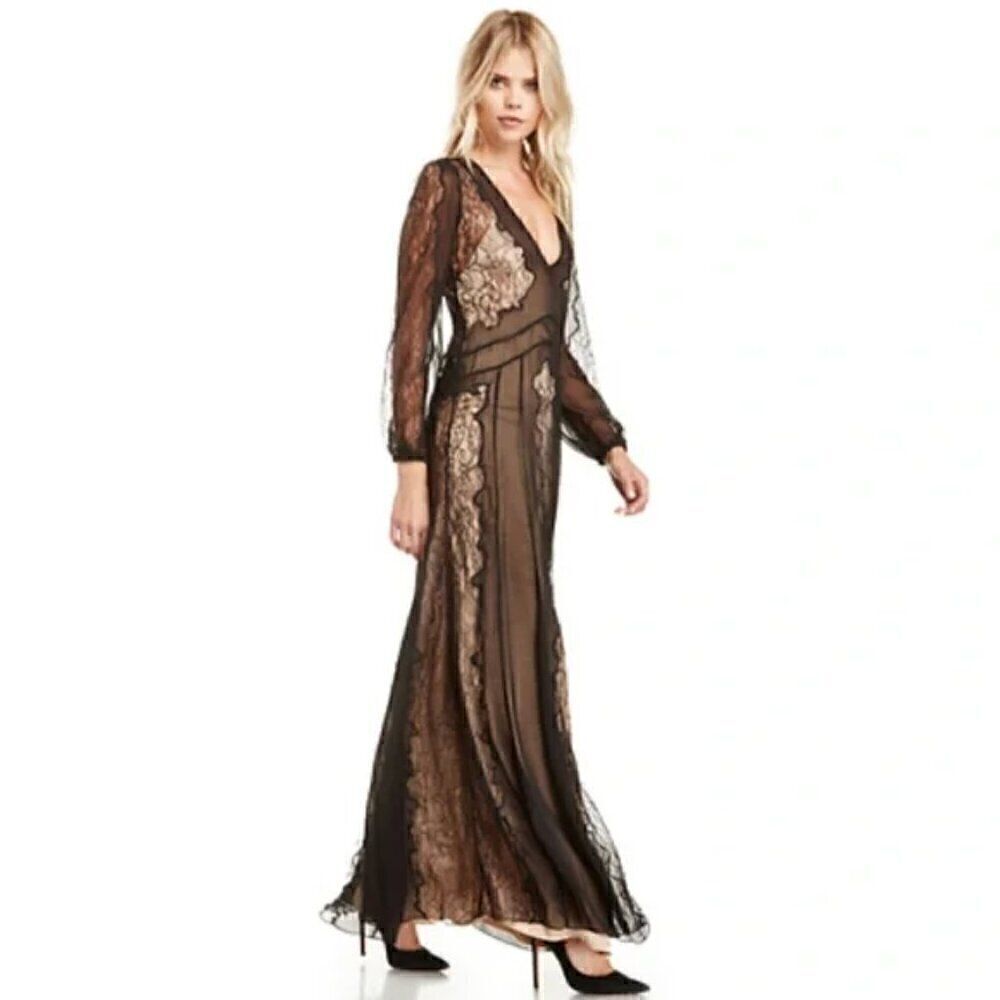 NWT Stone Cold Fox XS/S Black Vermont Lace Goth Romantic Ethereal Long Dress